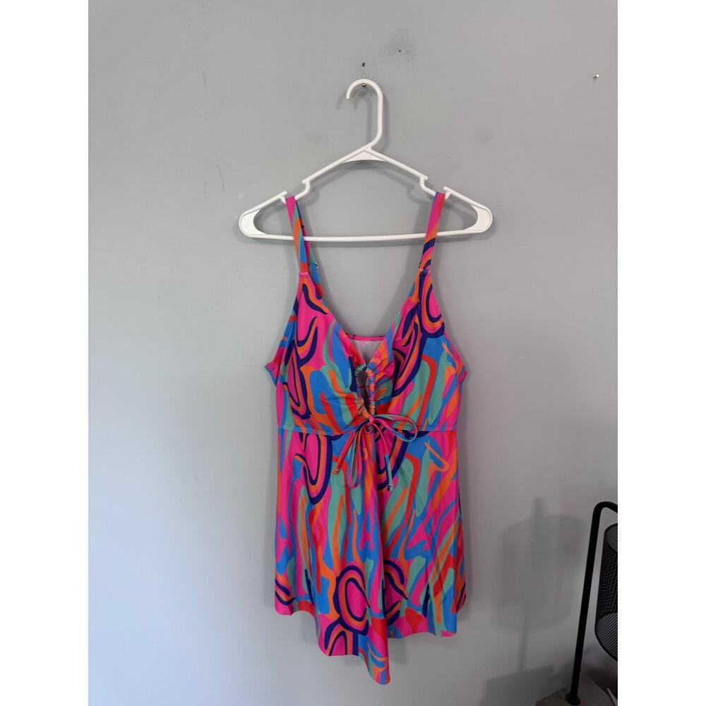 Swim Lushoire Summer Beach Bright Printed Swim Tankini Top Women's Plus Size 4X - Picture 3 of 11